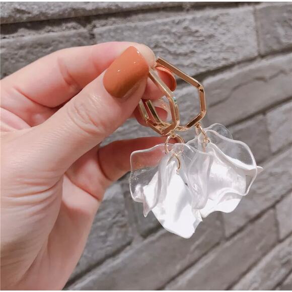 Rashida Clear Petal Statement Drop Earrings - Picture 7 of 8